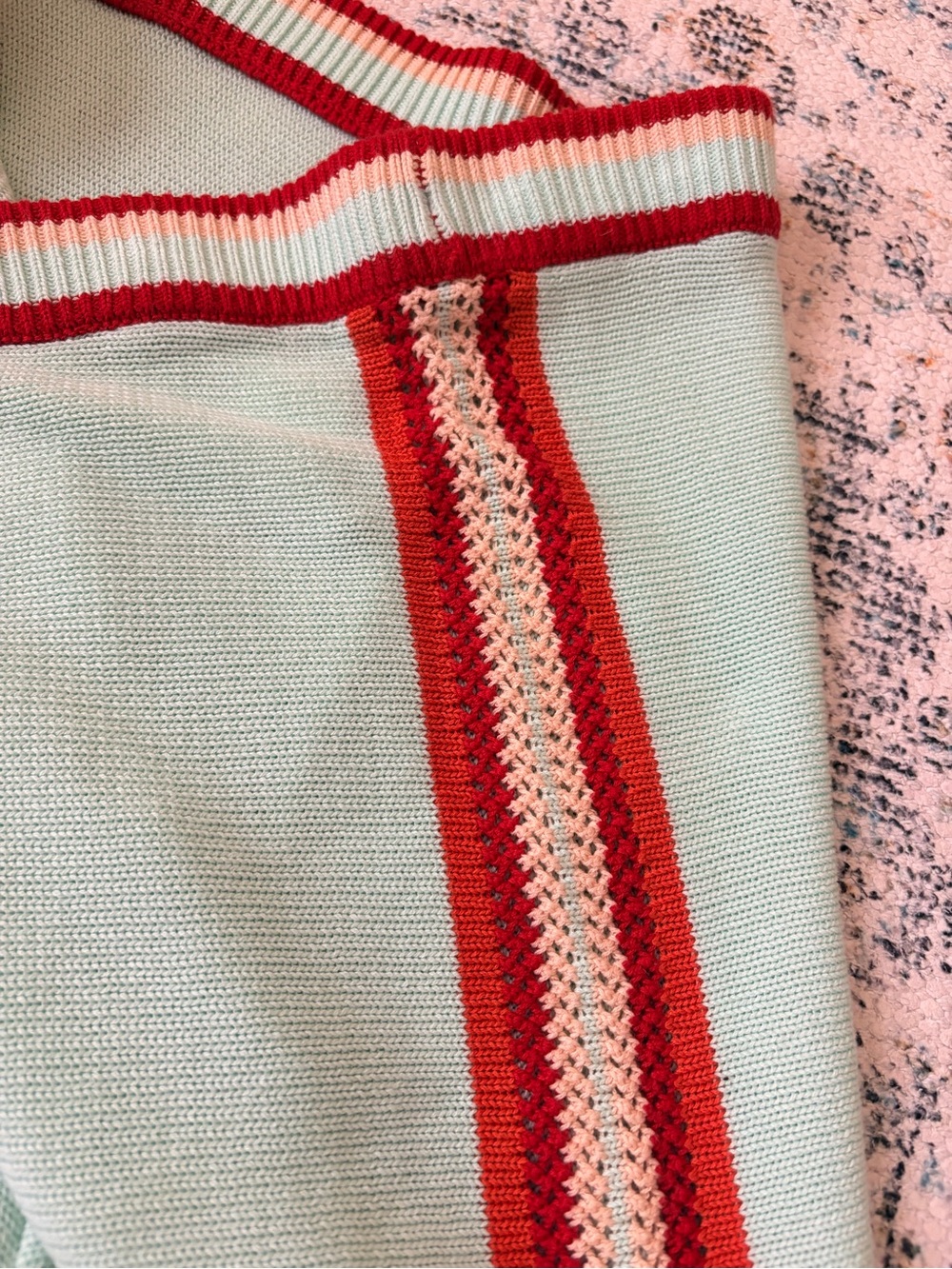 Knit High-Waist Mini Shorts in Mint with Red Trim - Picture 6 of 8